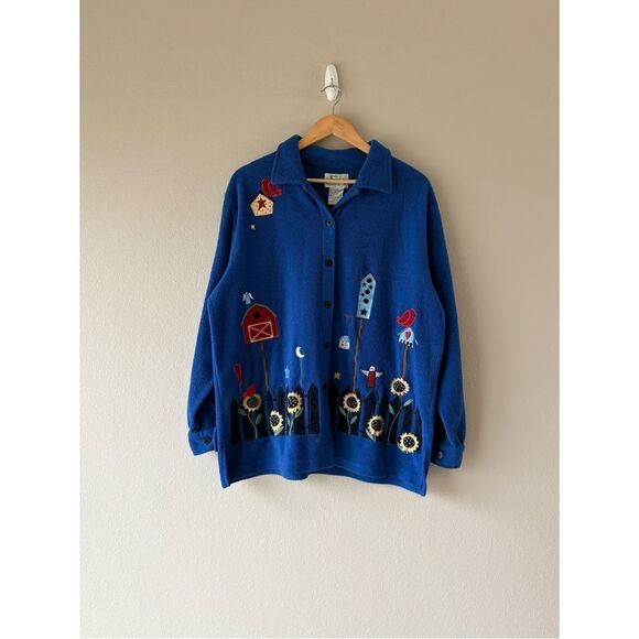 vintage the quacker factory fleece embroidered button front jacket - Picture 1 of 5